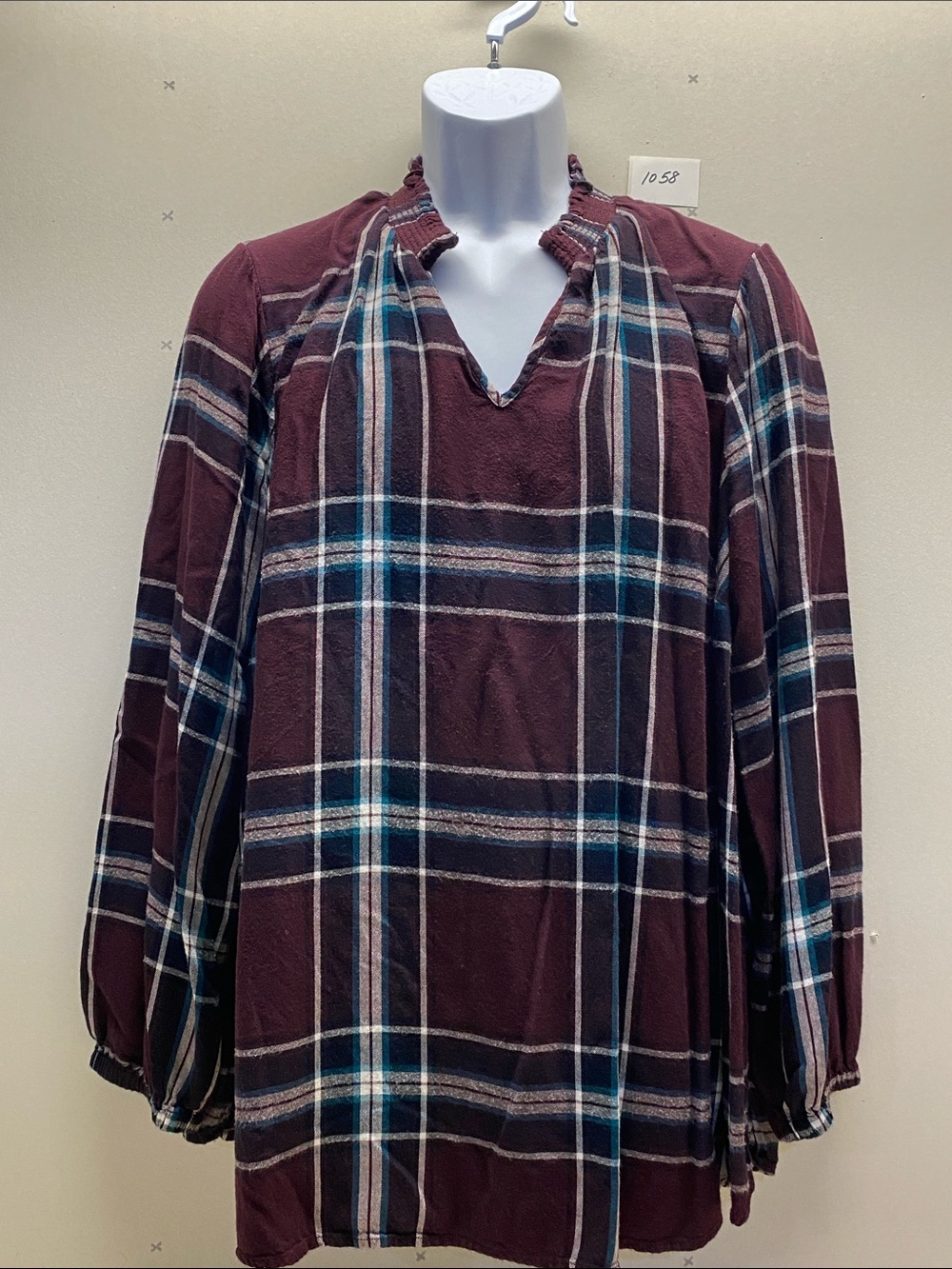 Lane Bryant Burgundy Plaid Split-Neck Tunic